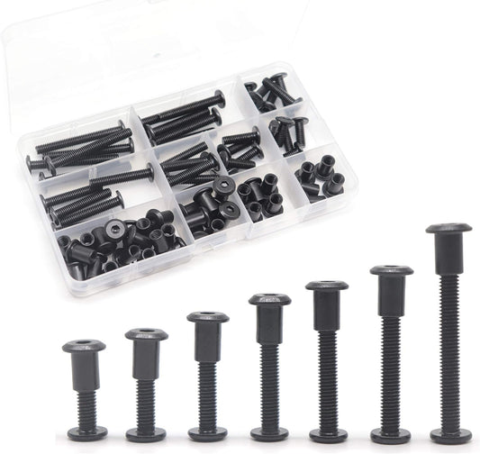 Black M6 Hex Drive Socket Cap Bolts Kit, binifiMux 35-Set Allen Head Countsunk Furniture Crib Bolts Nuts Kit, M6x15mm/ 20mm/ 25mm/ 30mm/ 35mm/ 40mm/ 50mm
