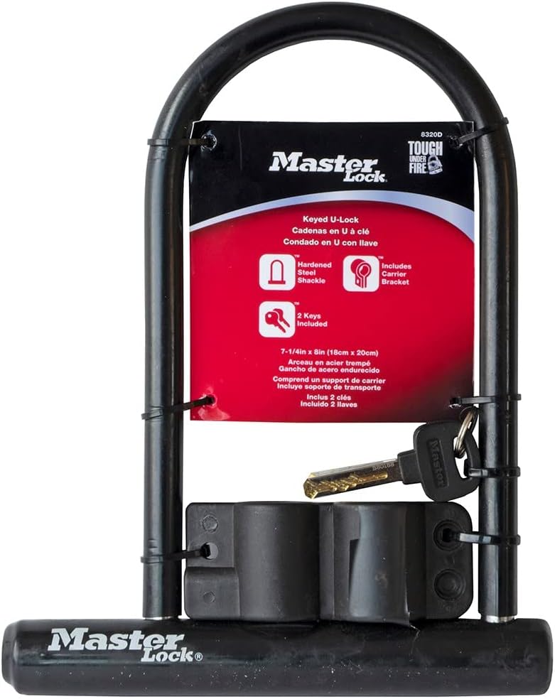 Black Master Lock Bike U-Lock with Key - Standard Size Anti-Theft Lock for Bicycles and Outdoor Equipment - WildKart