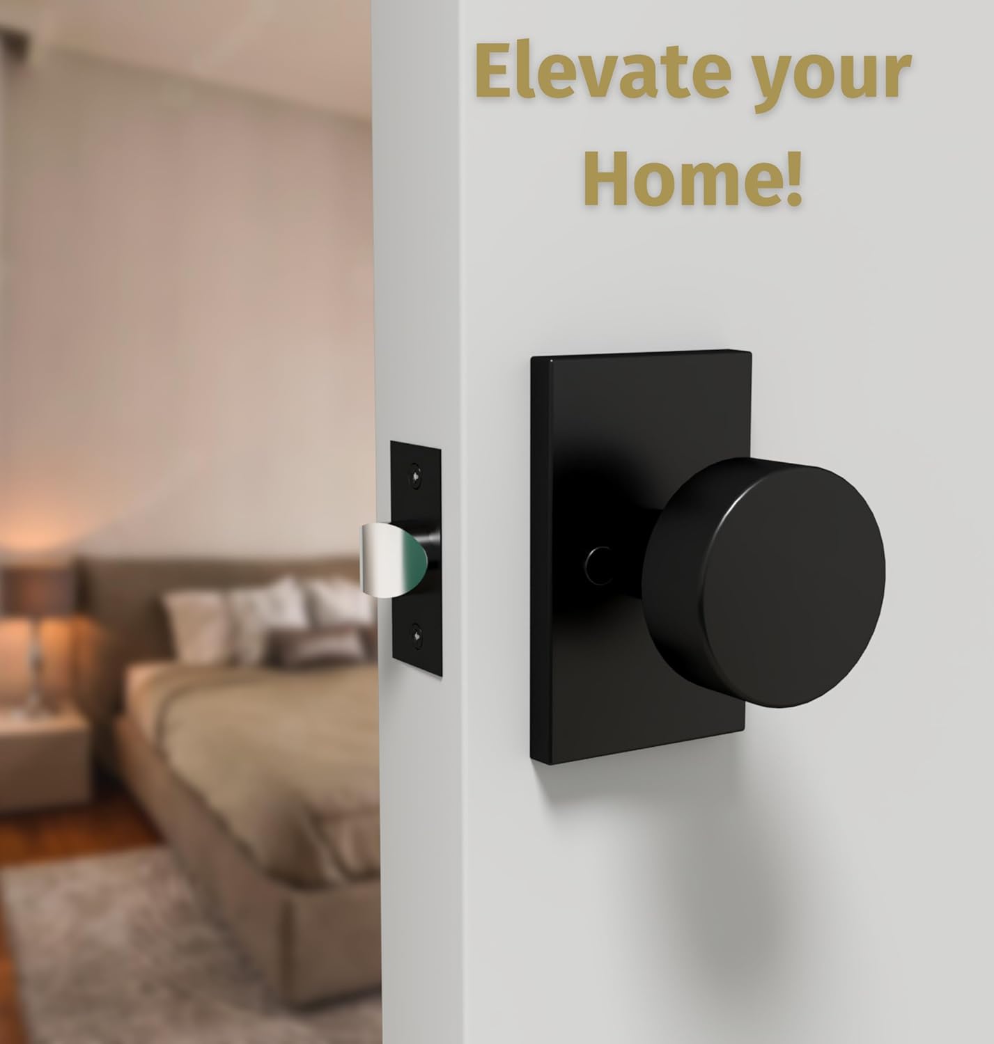 Black Matte Laura Privacy Door Knob for Hallway, Closet, Bathroom - Heavy Duty, Reversible Design - Fits Standard Doors - Screws Included