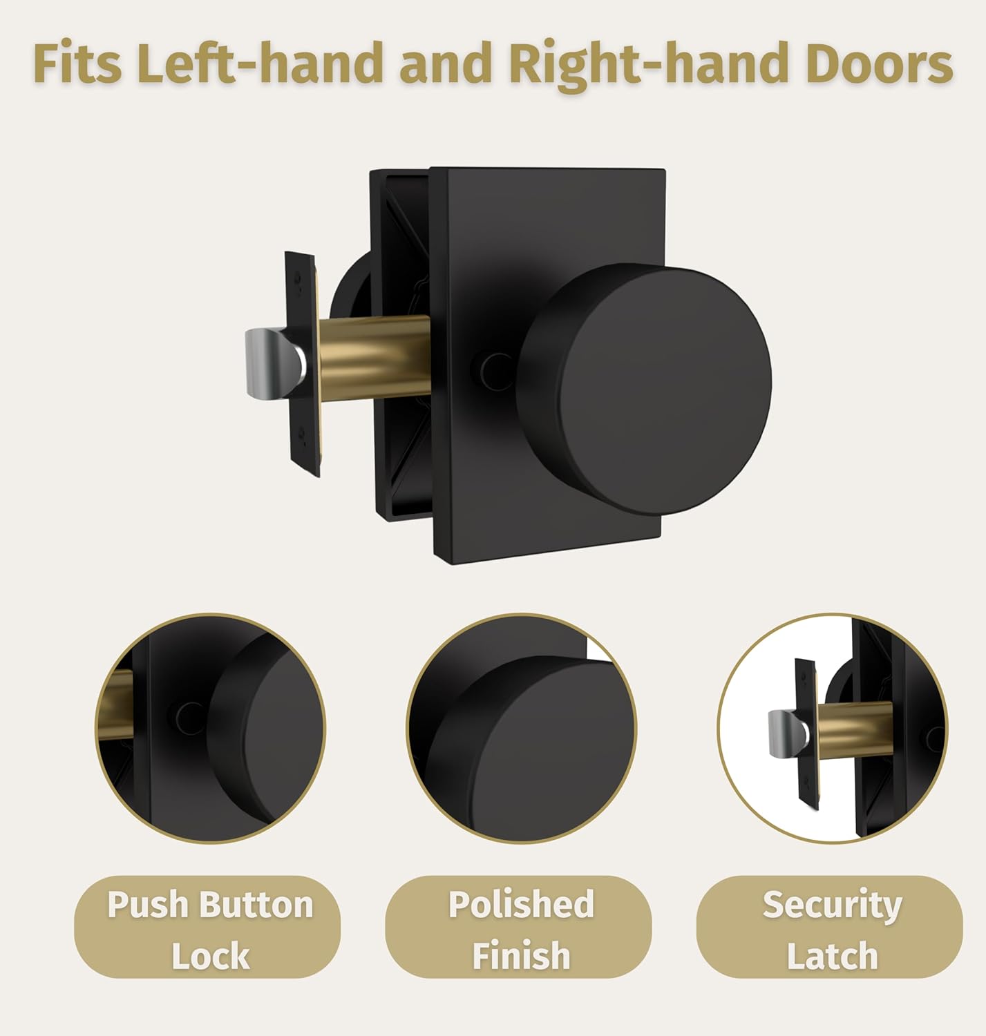 Black Matte Laura Privacy Door Knob for Hallway, Closet, Bathroom - Heavy Duty, Reversible Design - Fits Standard Doors - Screws Included