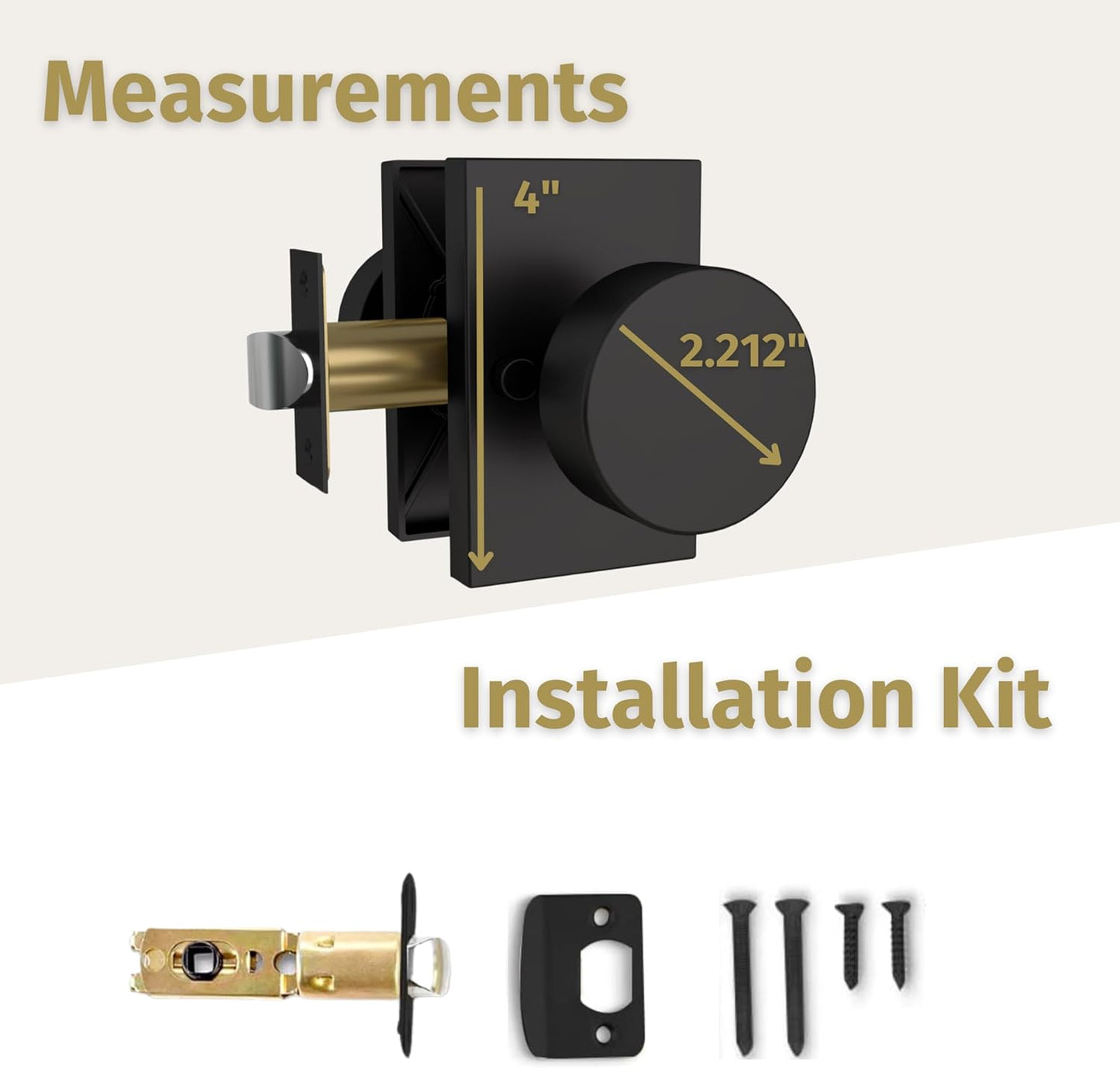 Black Matte Laura Privacy Door Knob for Hallway, Closet, Bathroom - Heavy Duty, Reversible Design - Fits Standard Doors - Screws Included