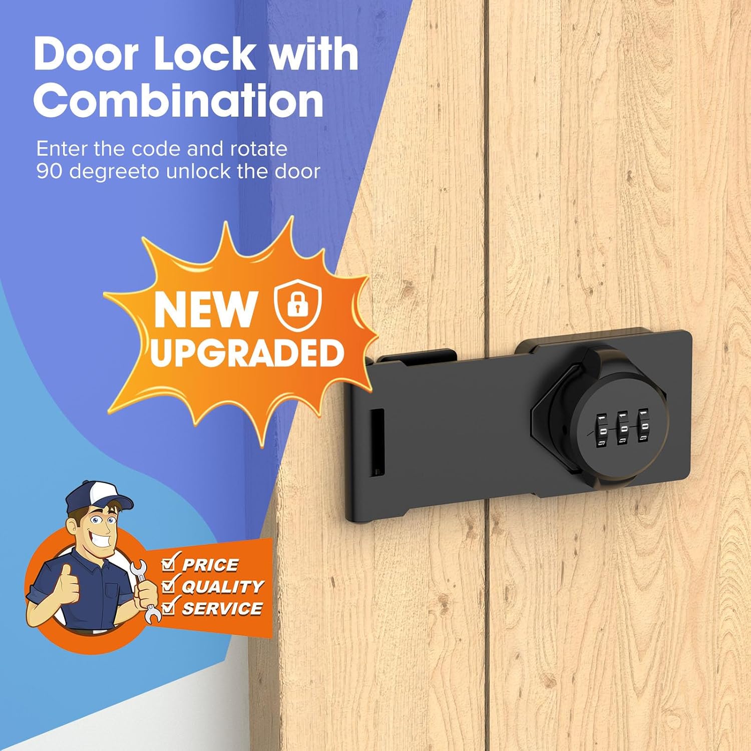 Black Mechanical Combination Lock for Small Doors, Cabinets, Barns - YogePote Rotary Hasp Locks for Door Security Gate, Bathroom, Outdoor, Closet, Fence