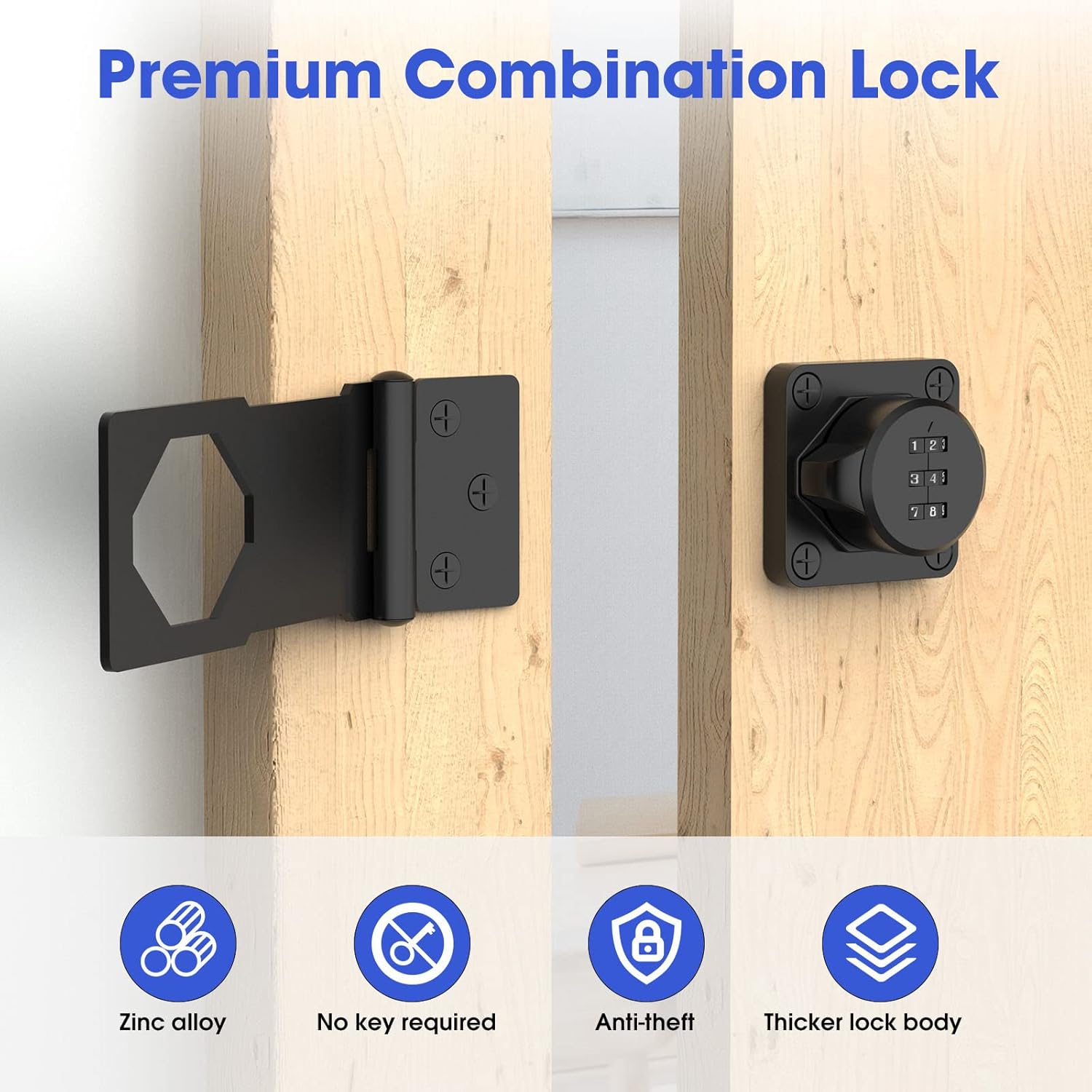 Black Mechanical Combination Lock for Small Doors, Cabinets, Barns - YogePote Rotary Hasp Locks for Door Security Gate, Bathroom, Outdoor, Closet, Fence