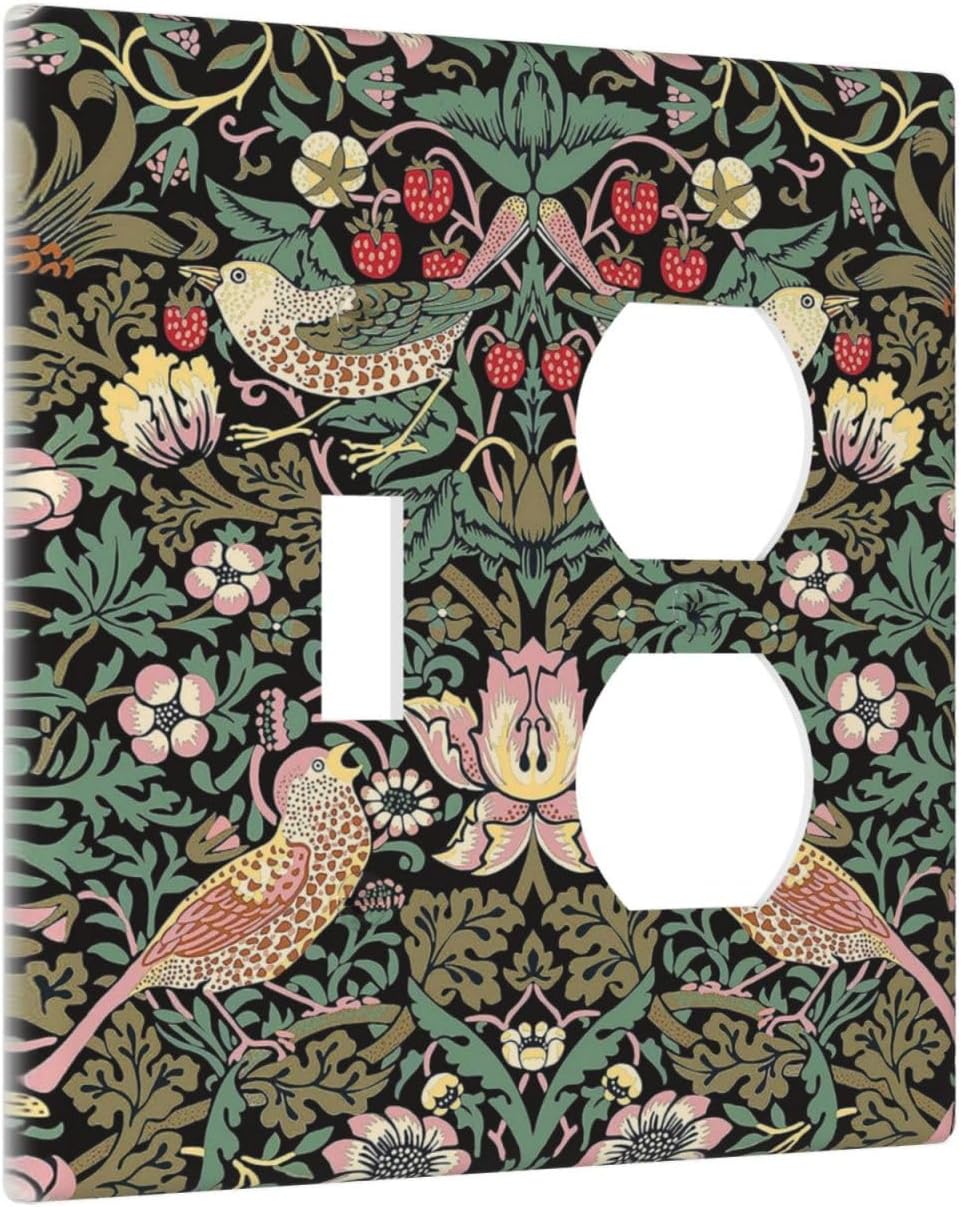 Black Olive Vintage Floral Strawberry Thief Botanical Wall Plate Cover for 2 Gang Switch - Single Toggle & Duplex Combo - Jumbo Dual Electrical GFCI Plate