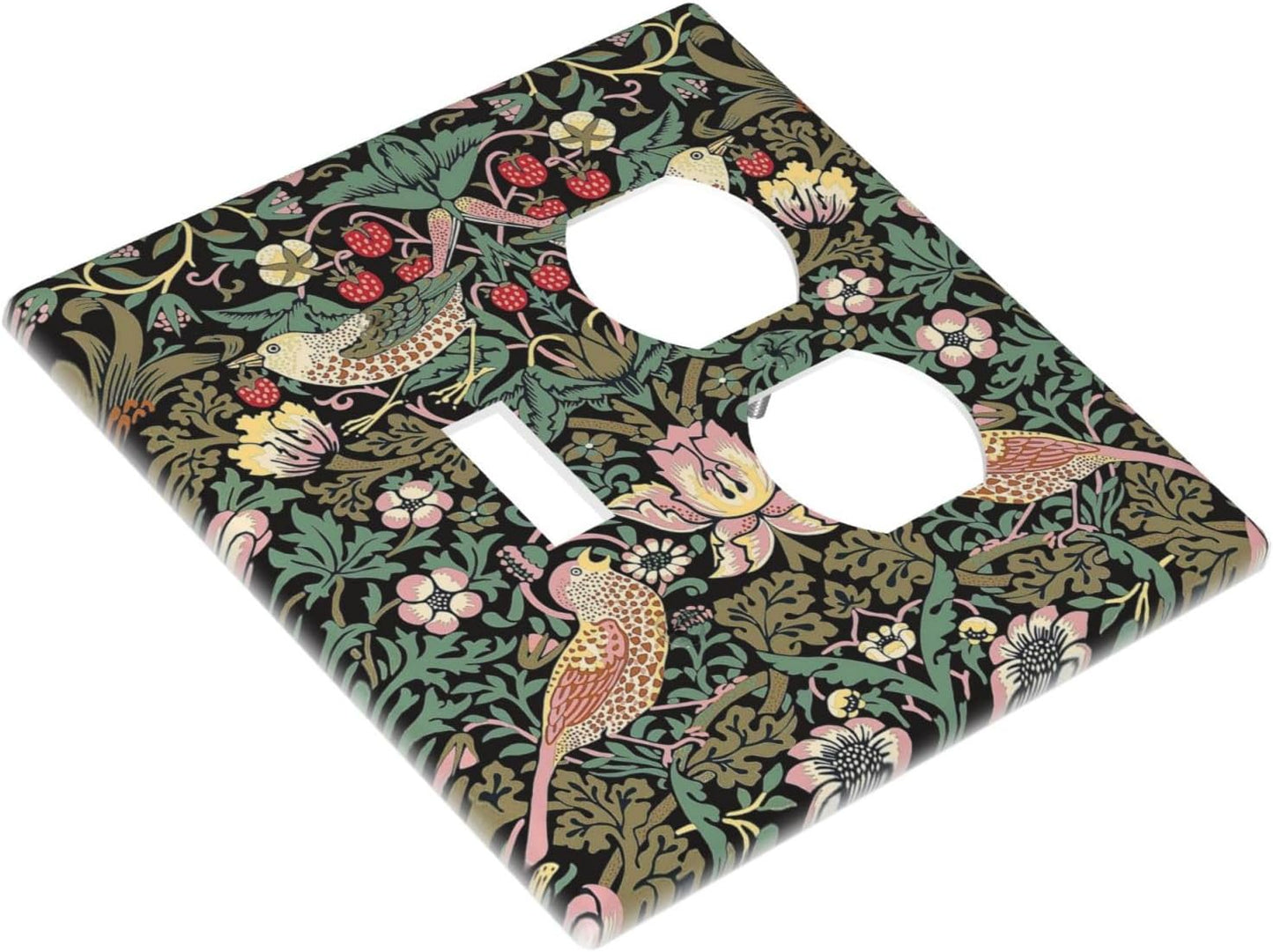 Black Olive Vintage Floral Strawberry Thief Botanical Wall Plate Cover for 2 Gang Switch - Single Toggle & Duplex Combo - Jumbo Dual Electrical GFCI Plate