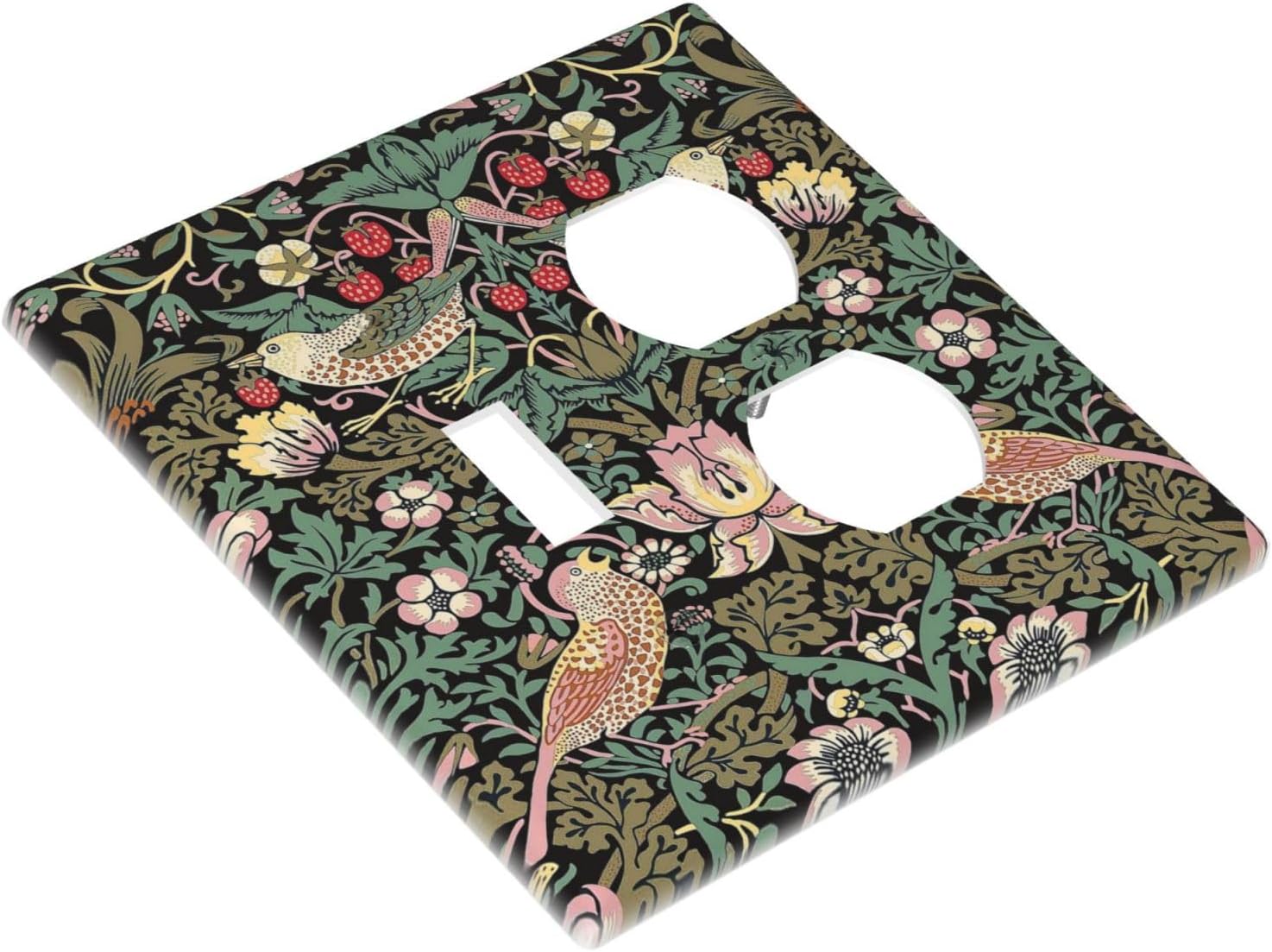 Black Olive Vintage Floral Strawberry Thief Botanical Wall Plate Cover for 2 Gang Switch - Single Toggle & Duplex Combo - Jumbo Dual Electrical GFCI Plate