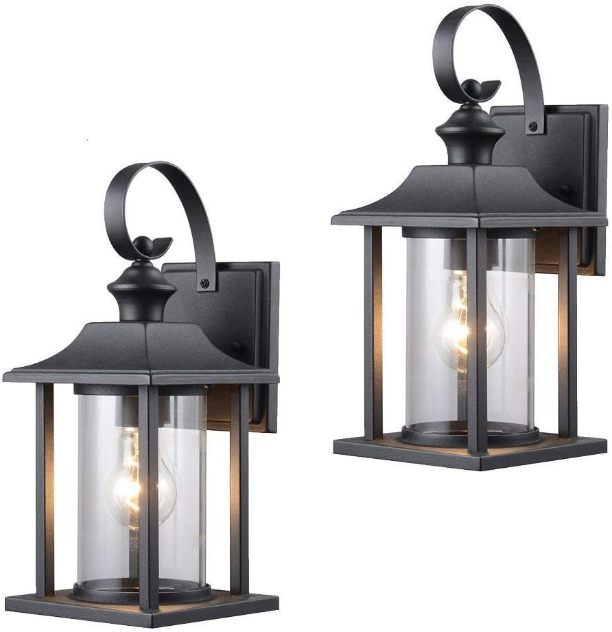 Black Outdoor Patio/Porch Wall Mount Exterior Lighting Lantern Fixtures Twin Pack - Designers Impressions 73478