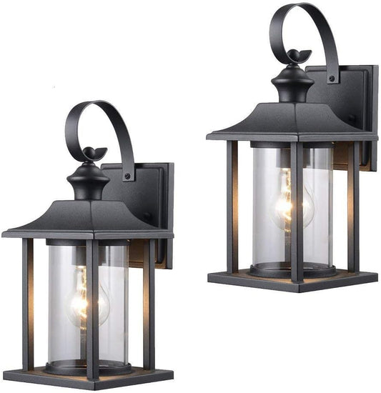 Black Outdoor Patio/Porch Wall Mount Exterior Lighting Lantern Fixtures Twin Pack - Designers Impressions 73478