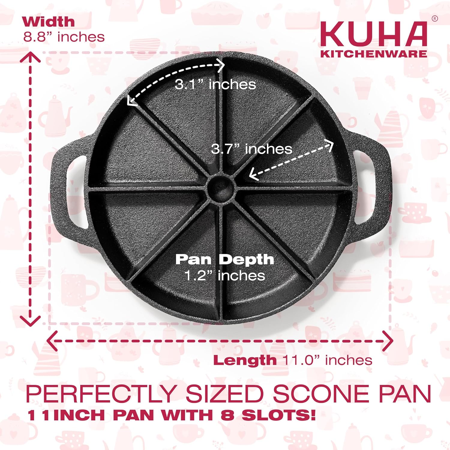 Black Pre-Seasoned Cast Iron Scone Pan Set - Round Wedge Pan for Baking and Cooking - Includes Oven Mitts, Silicone Trivet, and Oil Brush