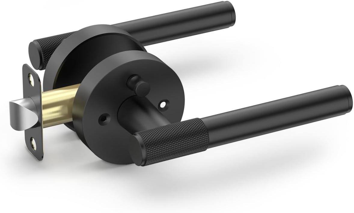 Black Privacy Door Handles 1 Pack - Heavy Duty Interior Door Lever with Lock for Bedroom or Bathroom - Reversible Handle for Left/Right Sided Doors