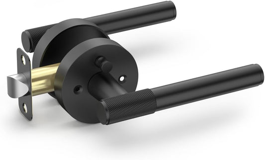 Black Privacy Door Handles 1 Pack - Heavy Duty Interior Door Lever with Lock for Bedroom or Bathroom - Reversible Handle for Left/Right Sided Doors