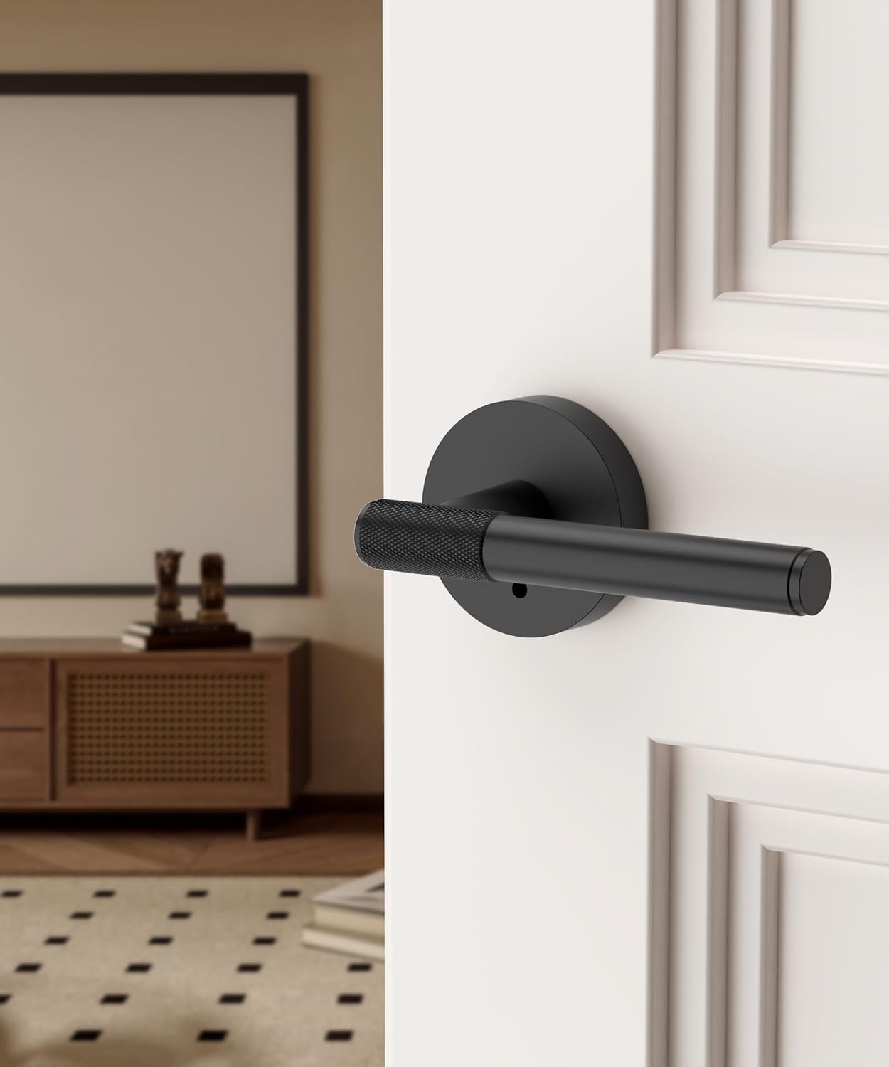 Black Privacy Door Handles 1 Pack - Heavy Duty Interior Door Lever with Lock for Bedroom or Bathroom - Reversible Handle for Left/Right Sided Doors