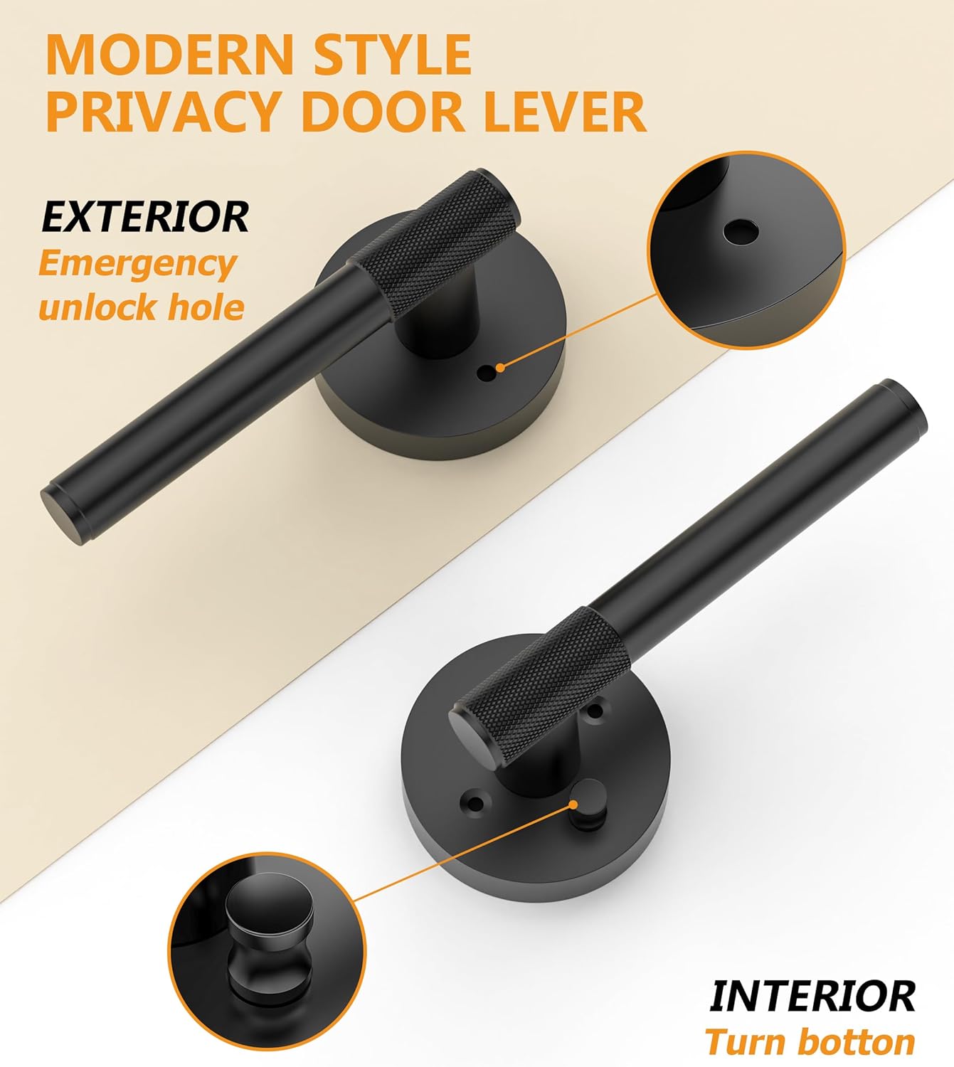 Black Privacy Door Handles 1 Pack - Heavy Duty Interior Door Lever with Lock for Bedroom or Bathroom - Reversible Handle for Left/Right Sided Doors