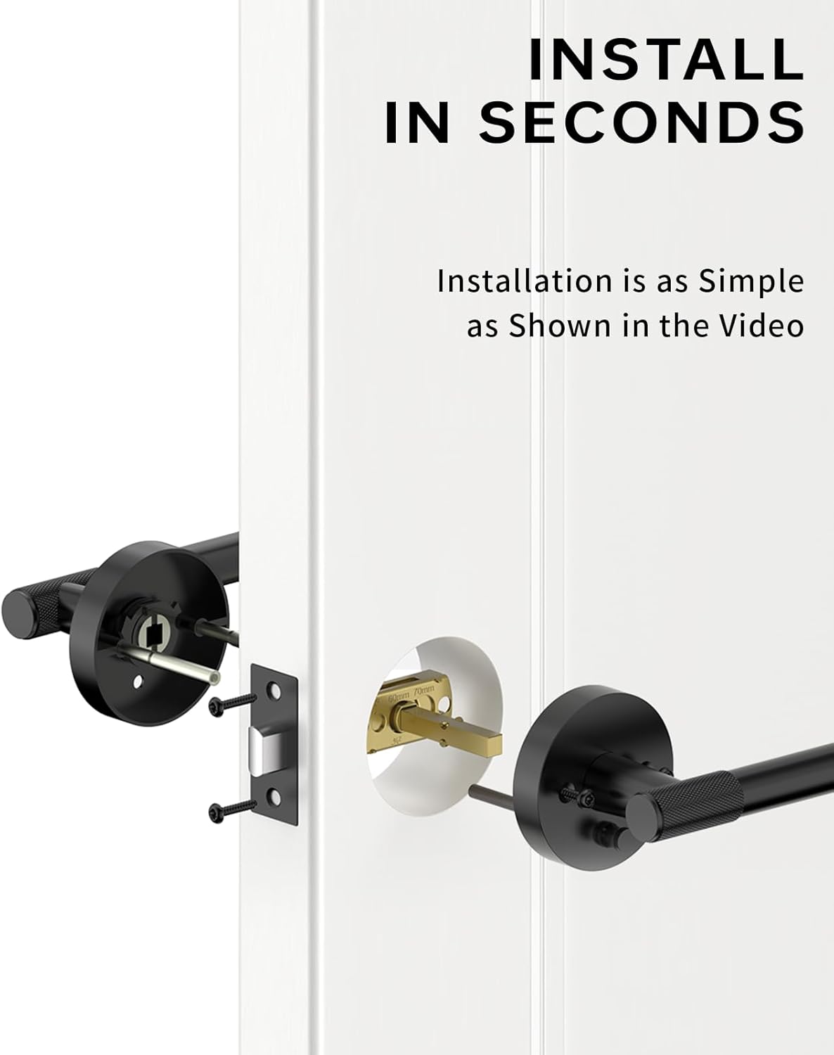 Black Privacy Door Handles 1 Pack - Heavy Duty Interior Door Lever with Lock for Bedroom or Bathroom - Reversible Handle for Left/Right Sided Doors