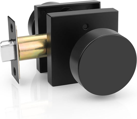 Black Privacy Door Knob for Bedroom & Bathroom, Keyless Lock for Interior Doors - Square Rose Design, 1 Pack