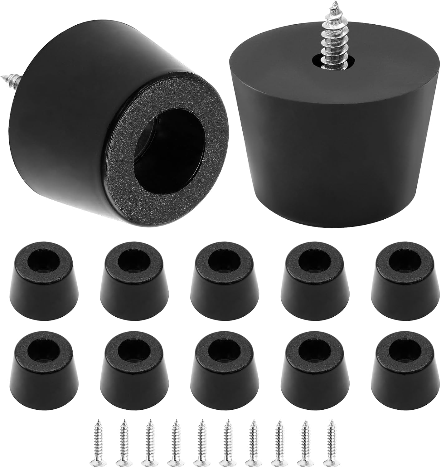 Black Rubber Feet with Stainless Screws - 12 Pack, Chair Bumpers Pads for Furniture - 35x28x25mm