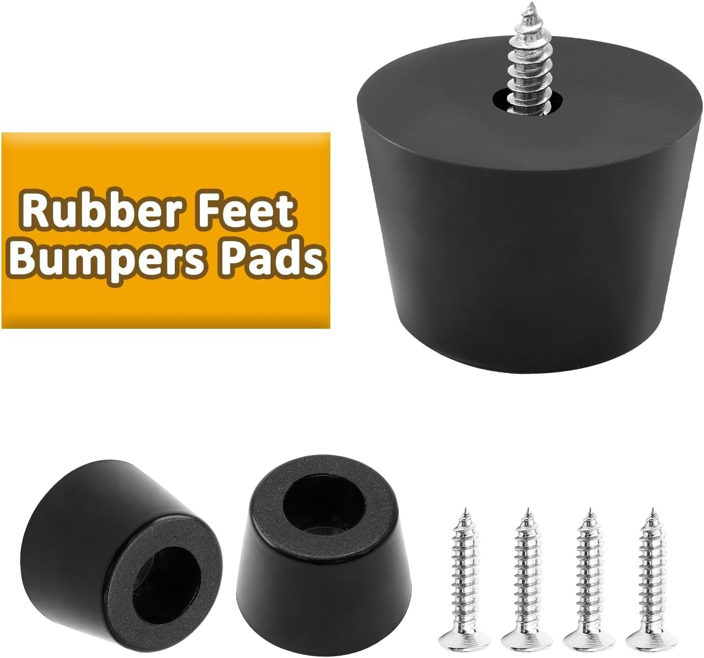 Black Rubber Feet with Stainless Screws - 12 Pack, Chair Bumpers Pads for Furniture - 35x28x25mm