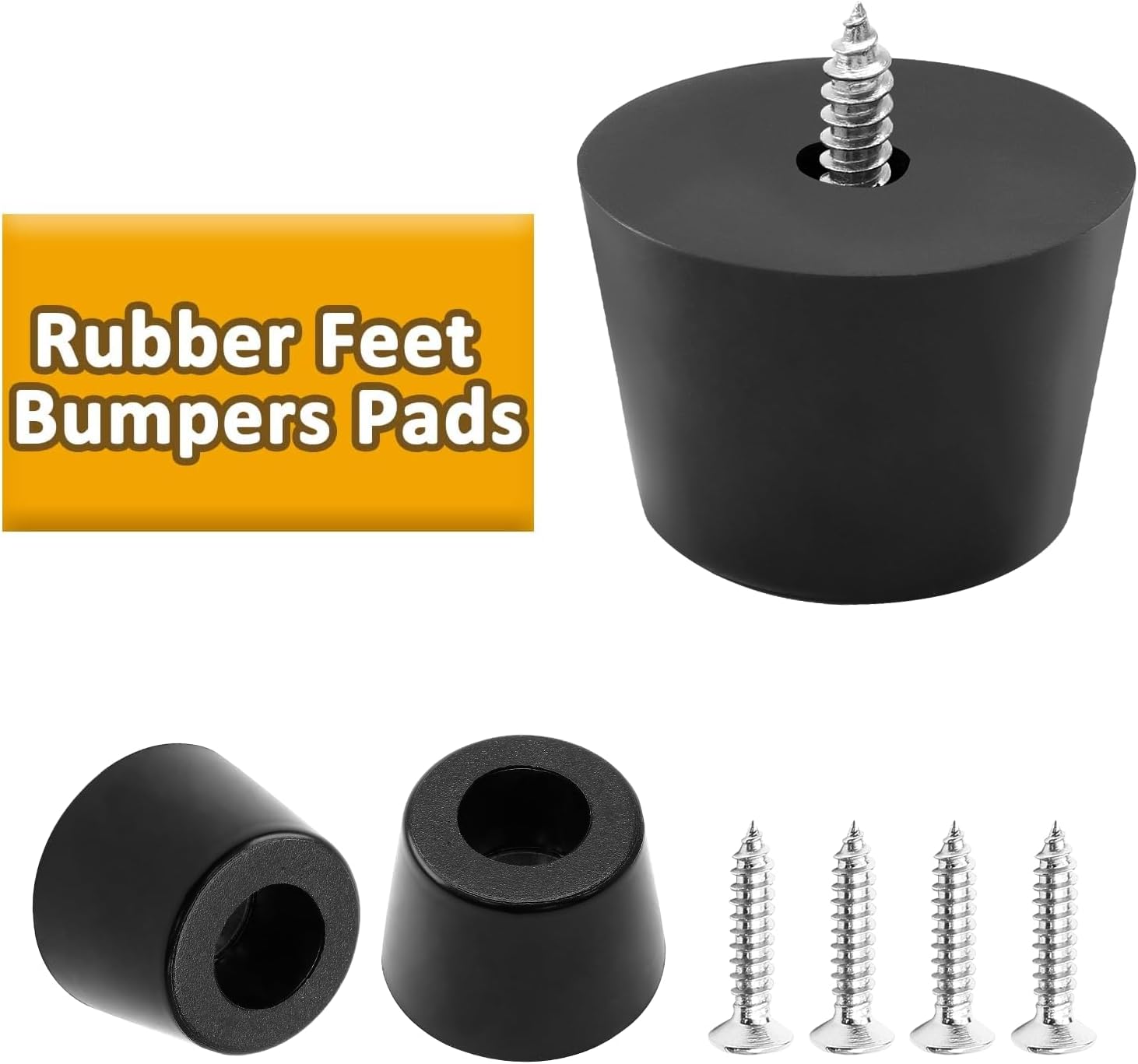 Black Rubber Feet with Stainless Screws - 12 Pack, Chair Bumpers Pads for Furniture - 35x28x25mm
