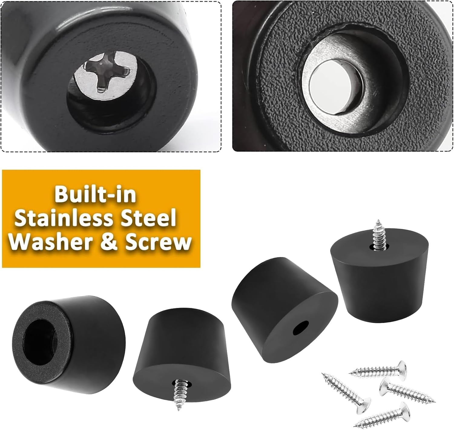 Black Rubber Feet with Stainless Screws - 12 Pack, Chair Bumpers Pads for Furniture - 35x28x25mm