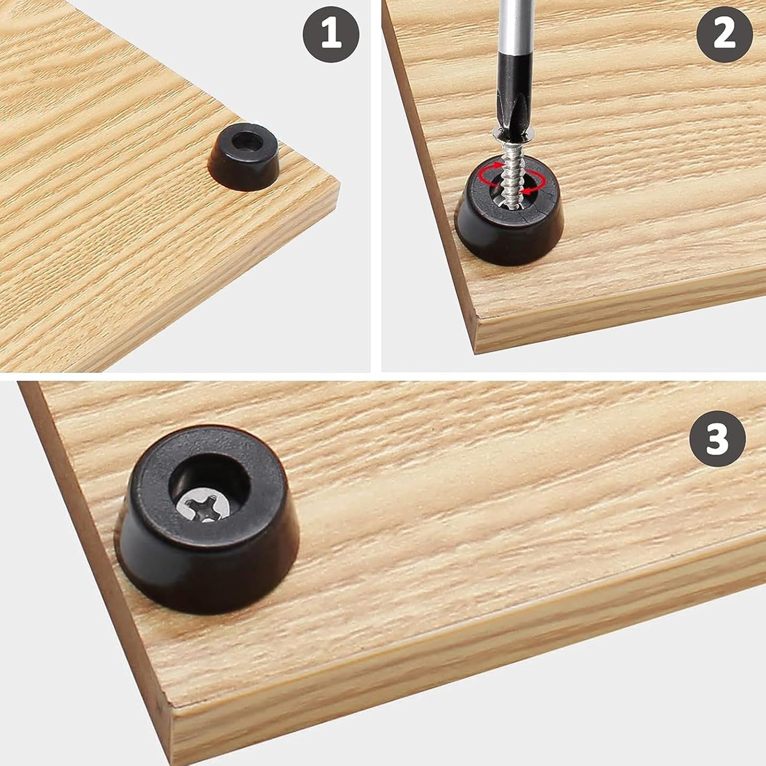 Black Rubber Feet with Stainless Screws - 12 Pack, Chair Bumpers Pads for Furniture - 35x28x25mm
