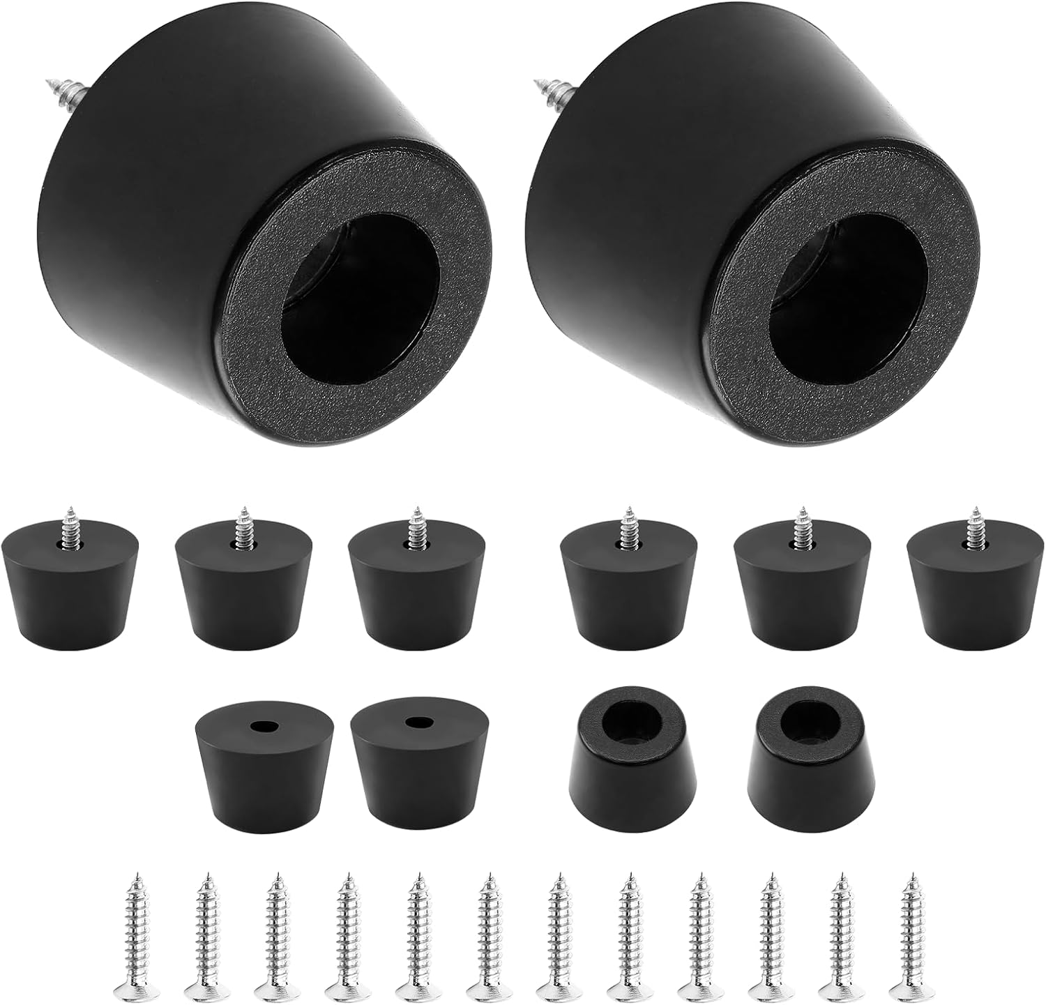 Black Rubber Feet with Stainless Screws - 12 Pack, Chair Bumpers Pads for Furniture - 35x28x25mm