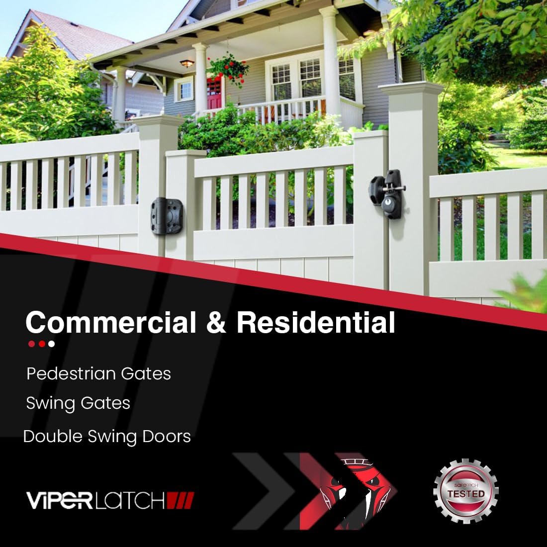 Black Safetech Hardware ViperX2 Gravity Gate Latch with Keyed Alike Two-Sided Lockable Hooks for Privacy - Ideal for Vinyl, Wood, & Aluminum Gates