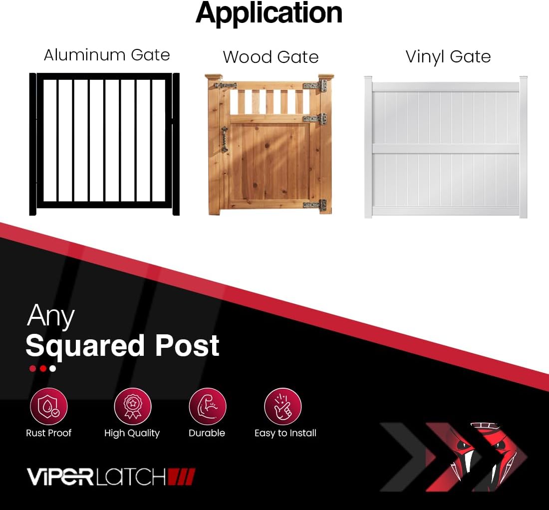 Black Safetech Hardware ViperX2 Gravity Gate Latch with Keyed Alike Two-Sided Lockable Hooks for Privacy - Ideal for Vinyl, Wood, & Aluminum Gates