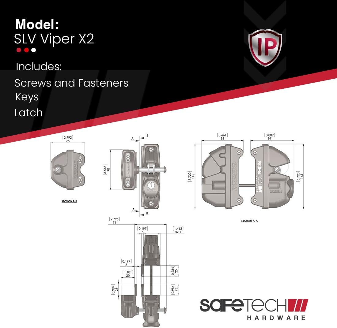 Black Safetech Hardware ViperX2 Gravity Gate Latch with Keyed Alike Two-Sided Lockable Hooks for Privacy - Ideal for Vinyl, Wood, & Aluminum Gates