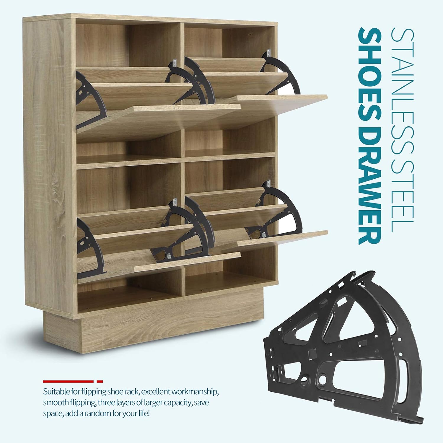 Black Stainless Steel Shoe Cabinet Hinges Flip Frames for Kitchen Living Room - 2 Layers Shoe Drawer Cabinet Replacement Fittings (1 Pair) - WildKart