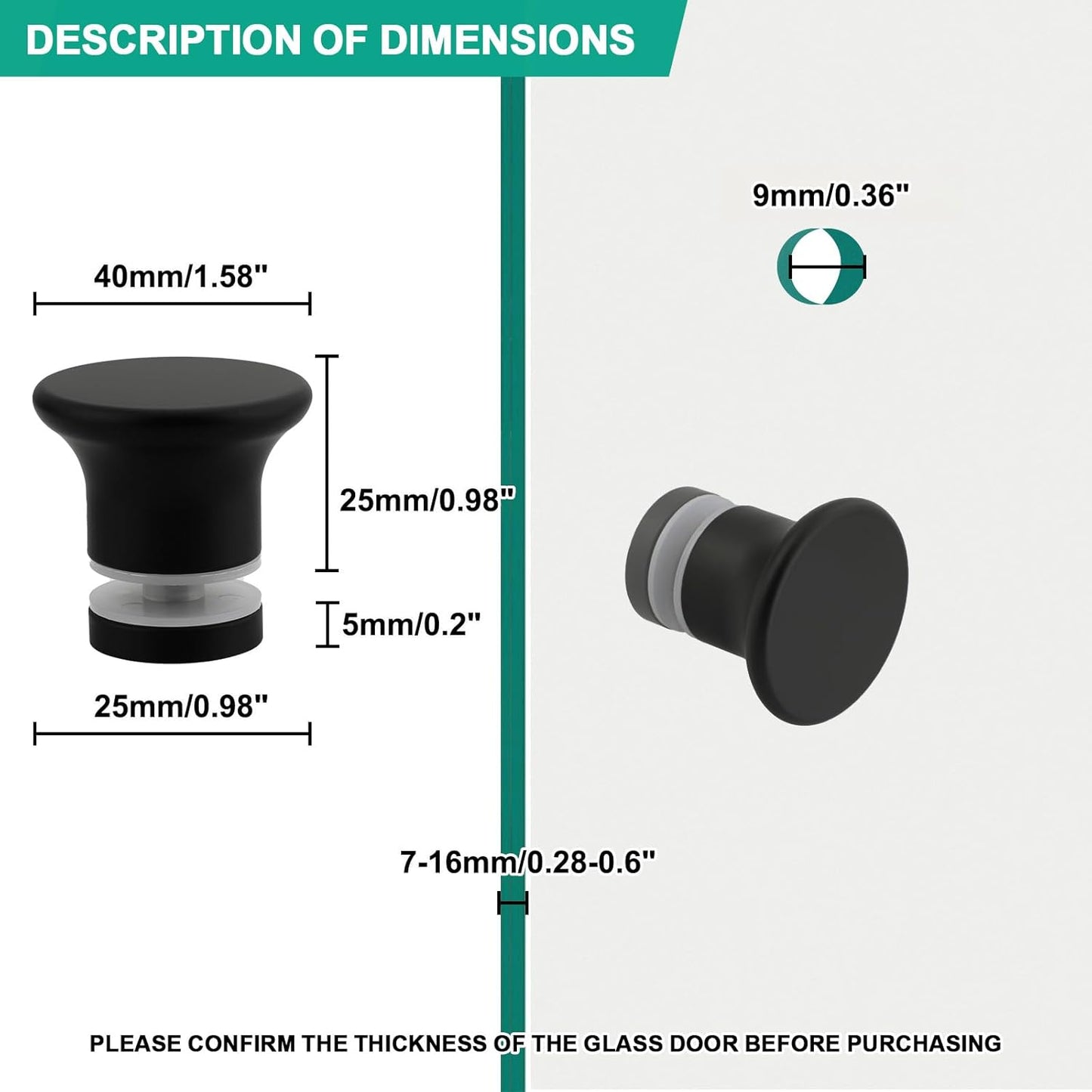 Black Stainless Steel Shower Glass Door Handle - Sliding Bathroom Knob Replacement - Solid SUS304 Hardware - Alise XLS400DB-B