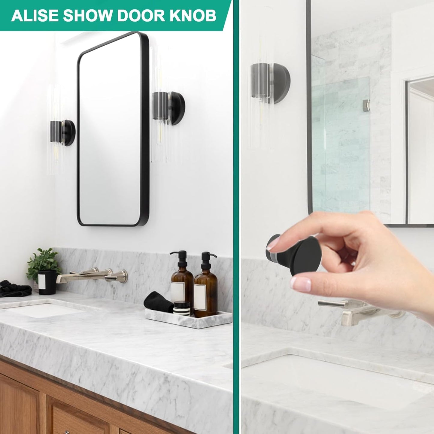 Black Stainless Steel Shower Glass Door Handle - Sliding Bathroom Knob Replacement - Solid SUS304 Hardware - Alise XLS400DB-B