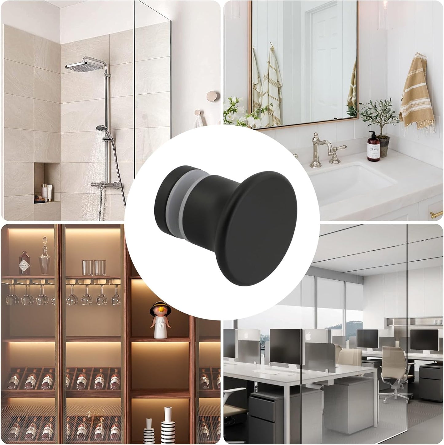 Black Stainless Steel Shower Glass Door Handle - Sliding Bathroom Knob Replacement - Solid SUS304 Hardware - Alise XLS400DB-B