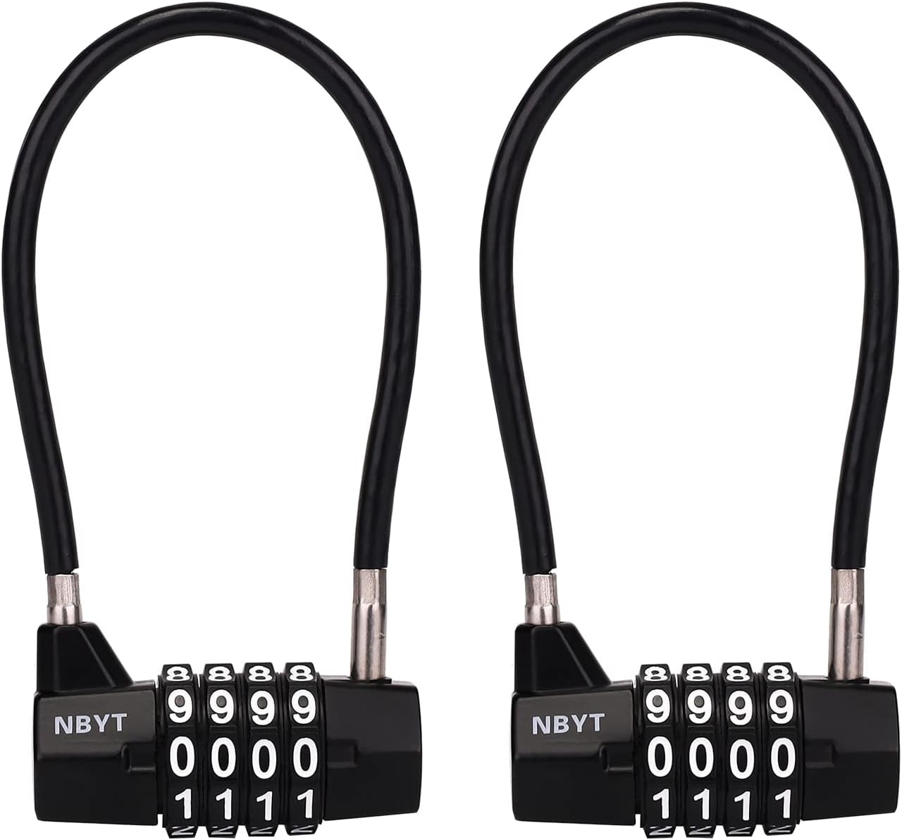 Black Steel Cable Rope Combination Padlock for Cabinets, Doors, Storage - 4 Digit Code, 3/16" Diameter, 7" Length - Ideal for Wardrobes, Sheds, Pet Doors - WildKart