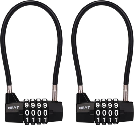 Black Steel Cable Rope Combination Padlock for Cabinets, Doors, Storage - 4 Digit Code, 3/16" Diameter, 7" Length - Ideal for Wardrobes, Sheds, Pet Doors - WildKart