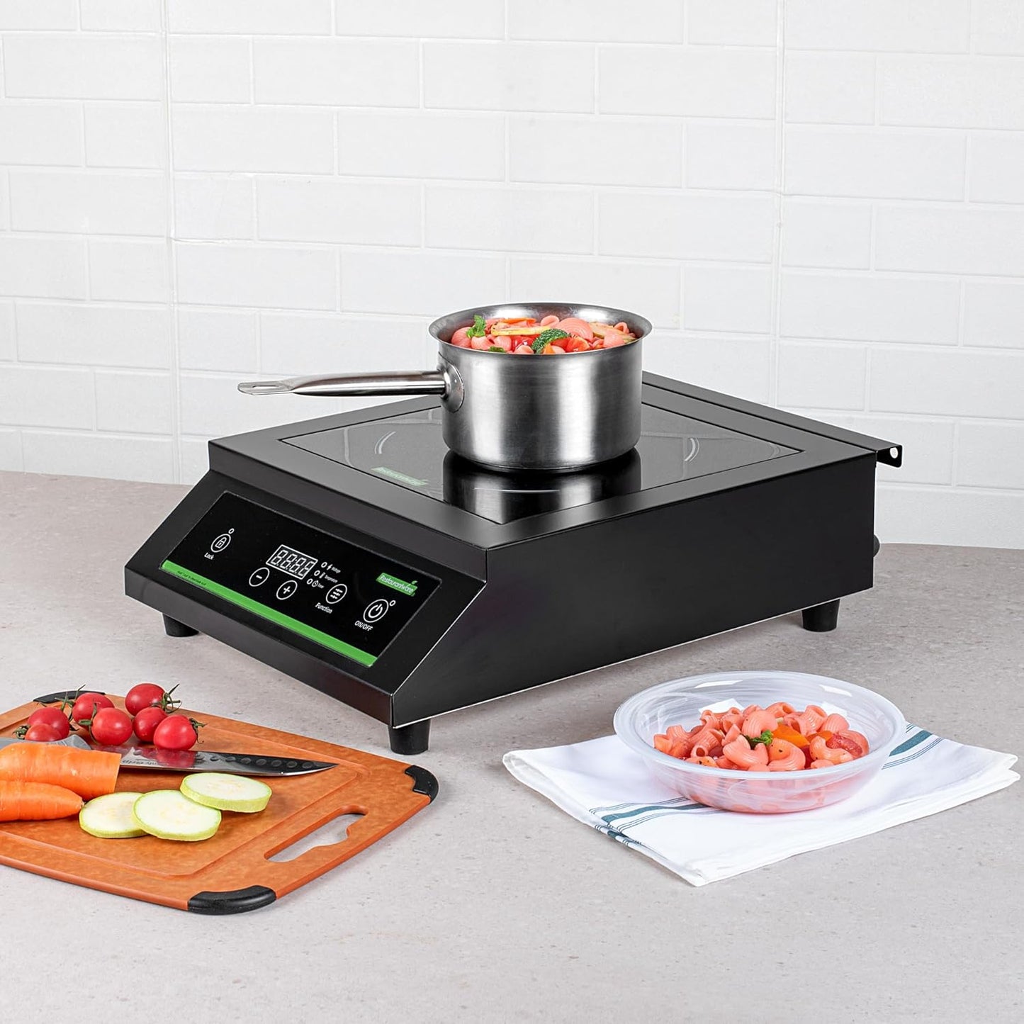 Black Steel Countertop Induction Stove - Restaurantware Kitchen Tek 1800W Cooktop with Sensor Touch, 10 Power Levels, 120V