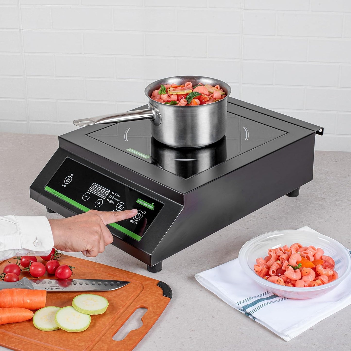 Black Steel Countertop Induction Stove - Restaurantware Kitchen Tek 1800W Cooktop with Sensor Touch, 10 Power Levels, 120V