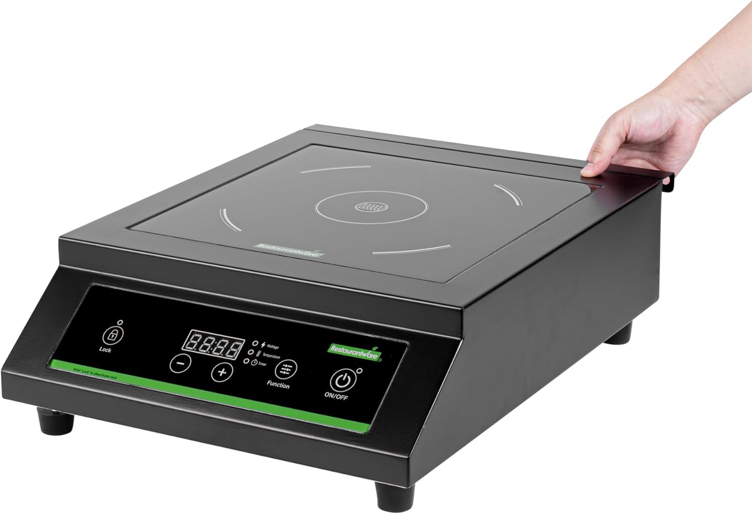 Black Steel Countertop Induction Stove - Restaurantware Kitchen Tek 1800W Cooktop with Sensor Touch, 10 Power Levels, 120V
