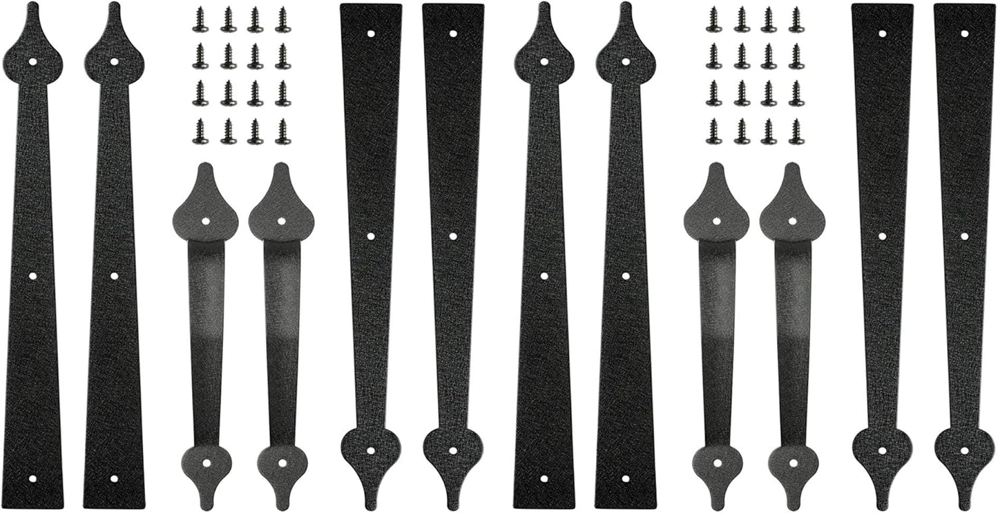 Black Steel Garage Door Decorative Hinges Handles Hardware Kit - Screw Mount, Skysen Accents (2 Pack) - WildKart