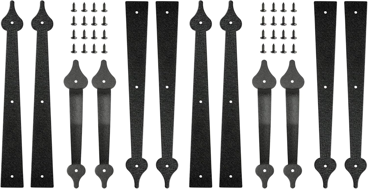 Black Steel Garage Door Decorative Hinges Handles Hardware Kit - Screw Mount, Skysen Accents (2 Pack) - WildKart