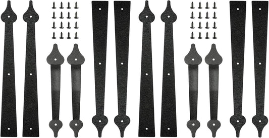Black Steel Garage Door Decorative Hinges Handles Hardware Kit - Screw Mount, Skysen Accents (2 Pack) - WildKart