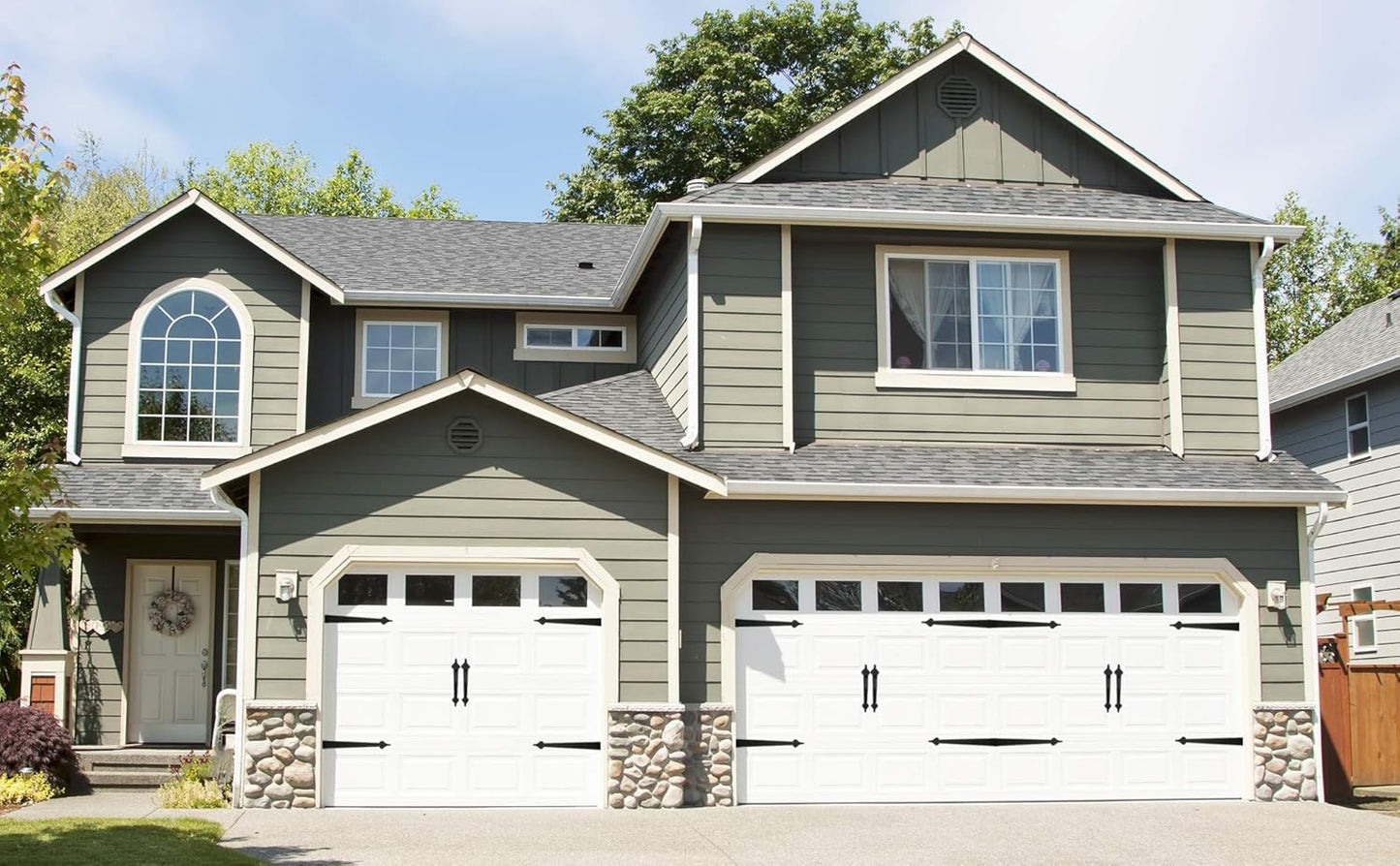 Black Steel Garage Door Decorative Hinges Handles Hardware Kit - Screw Mount, Skysen Accents (2 Pack) - WildKart