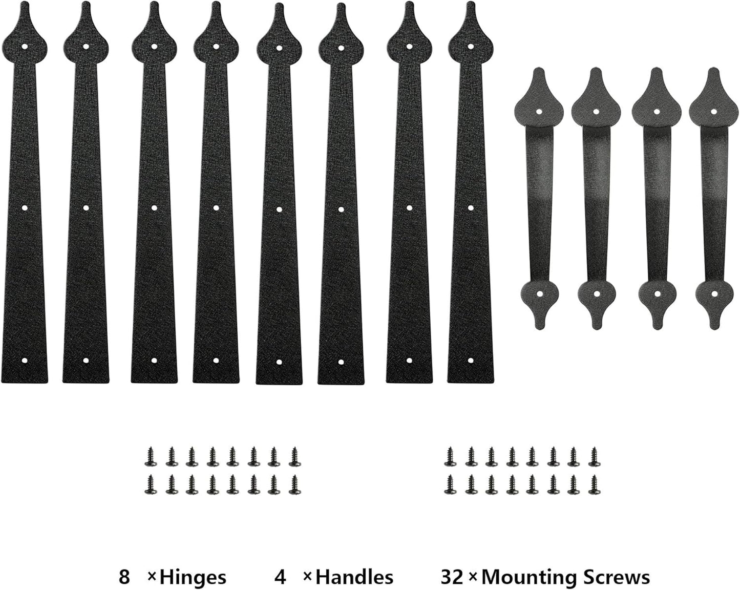 Black Steel Garage Door Decorative Hinges Handles Hardware Kit - Screw Mount, Skysen Accents (2 Pack) - WildKart