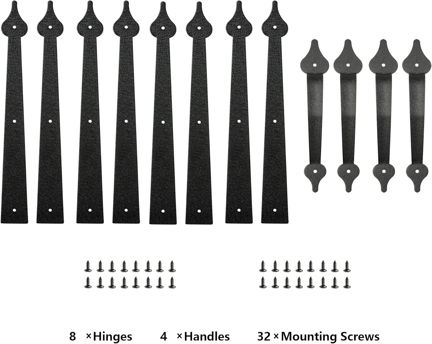 Black Steel Garage Door Decorative Hinges Handles Hardware Kit - Screw Mount, Skysen Accents (2 Pack) - WildKart