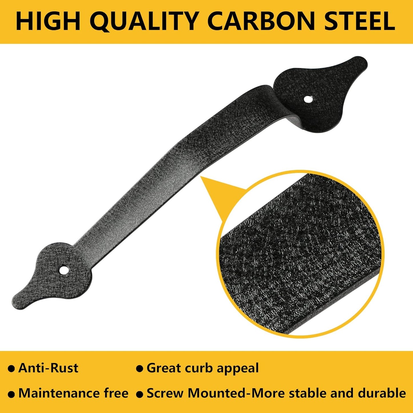 Black Steel Garage Door Decorative Hinges Handles Hardware Kit - Screw Mount, Skysen Accents (2 Pack) - WildKart