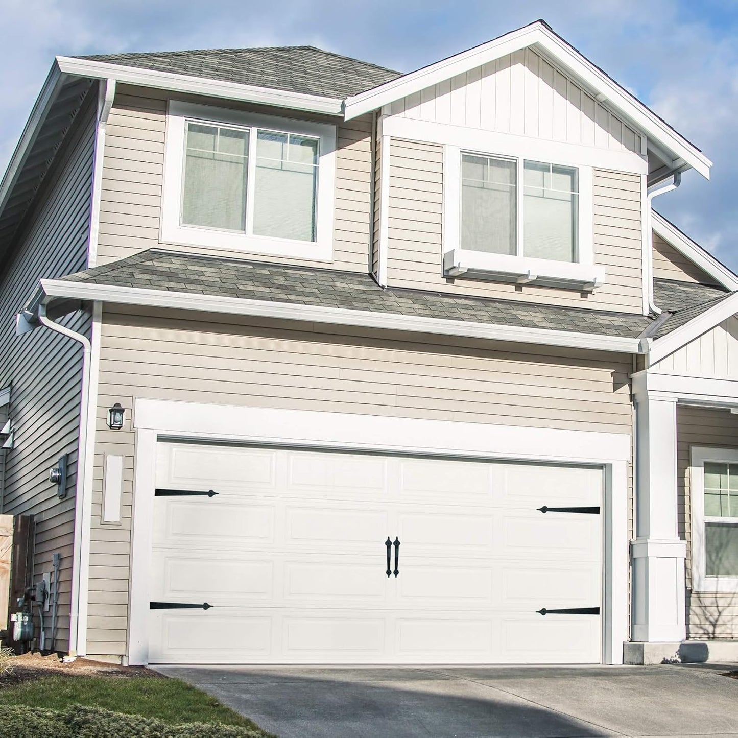 Black Steel Garage Door Decorative Hinges Handles Hardware Kit - Screw Mount, Skysen Accents (2 Pack) - WildKart