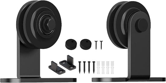 Black T Shape Roller Set for Sliding Barn Door Hardware by skysen - WildKart