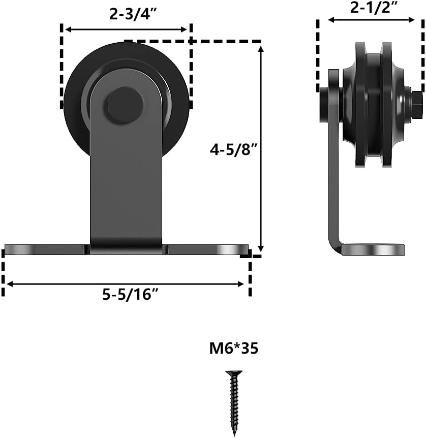 Black T Shape Roller Set for Sliding Barn Door Hardware by skysen - WildKart