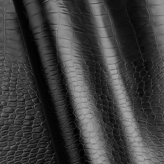 Black Textured Faux Crocodile Leather Peel and Stick Wallpaper 160x24 Inch - Waterproof Removable Modern Decor for Walls