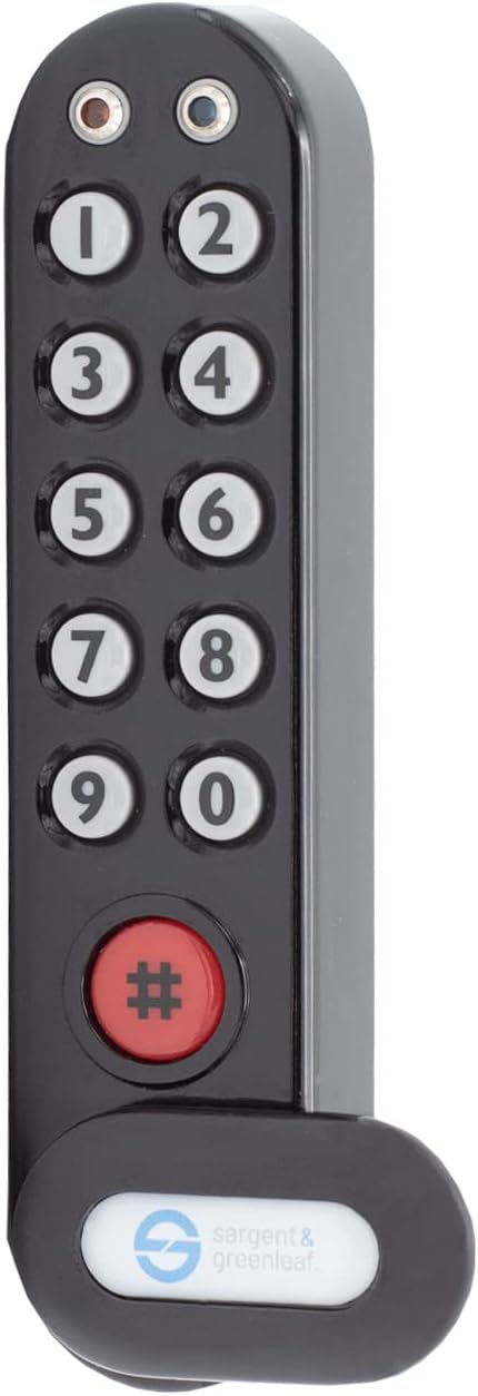 Black Vertical Sargent & Greenleaf 1300V Electronic Digital Keypad Mechanical Code Lock for Medical Carts, Cabinets, Drawers, and Lockers - Battery Included