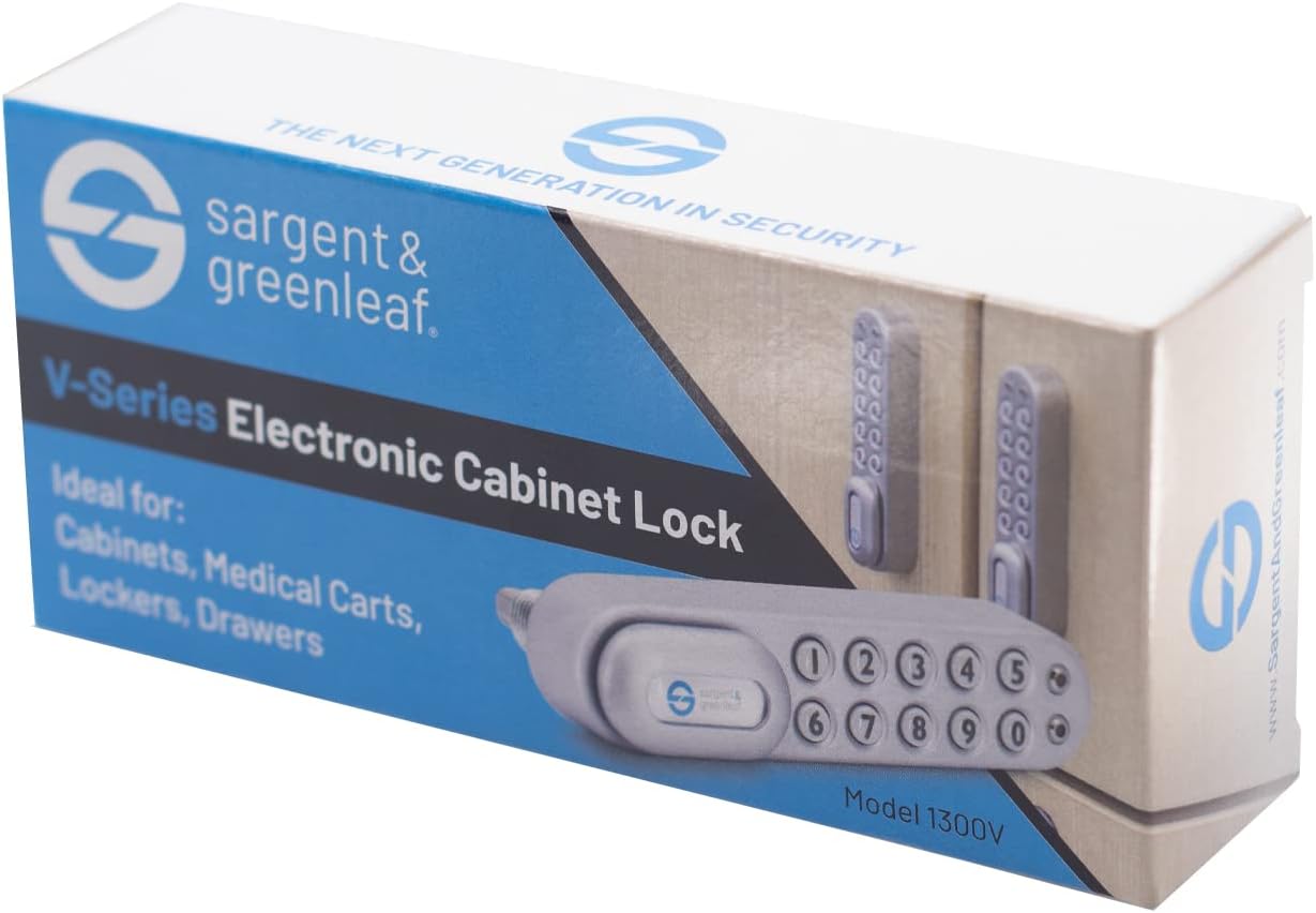 Black Vertical Sargent & Greenleaf 1300V Electronic Digital Keypad Mechanical Code Lock for Medical Carts, Cabinets, Drawers, and Lockers - Battery Included